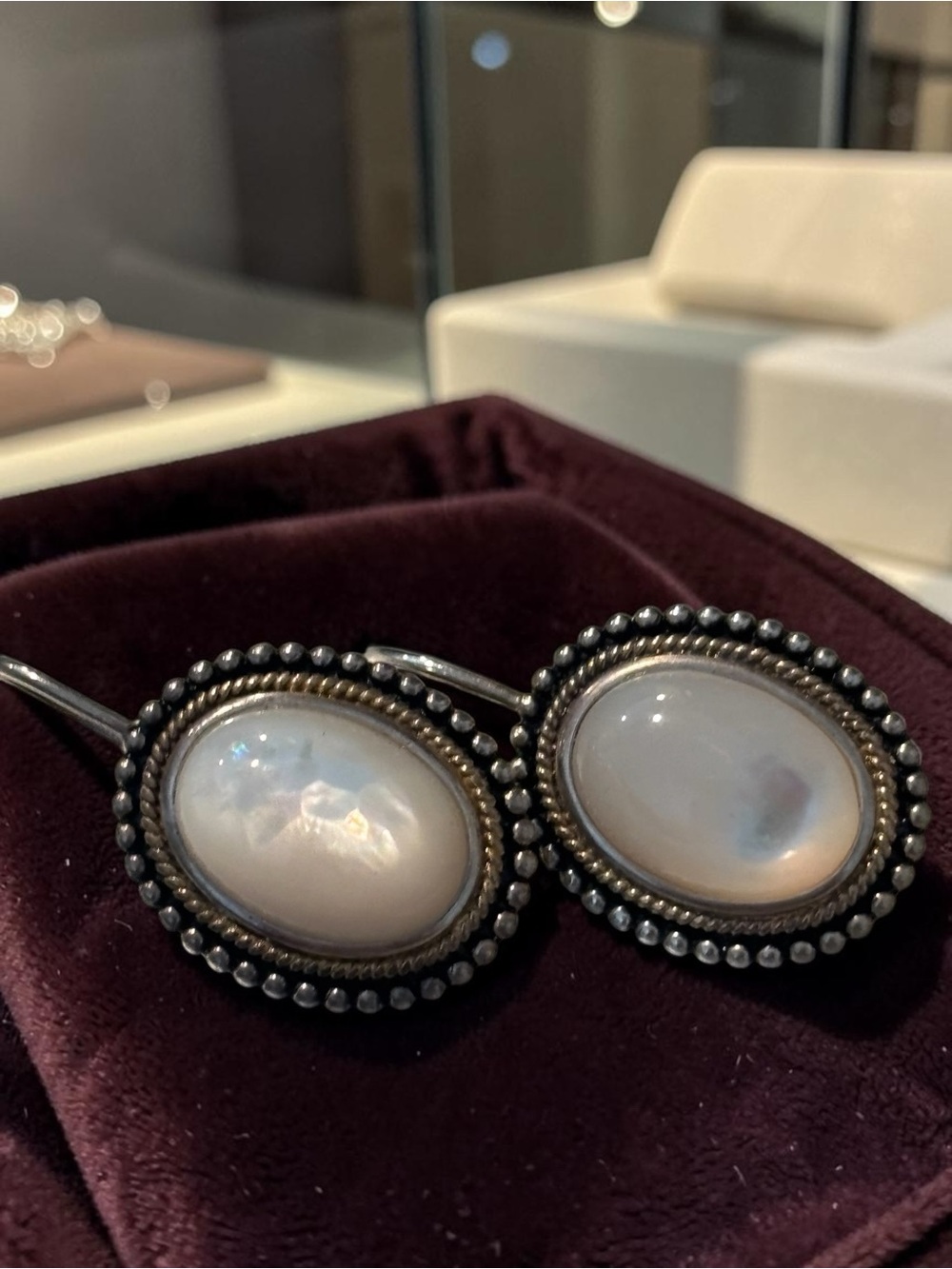 Classic White Mother-of-Pearl Oval Drop Earrings - Sterling